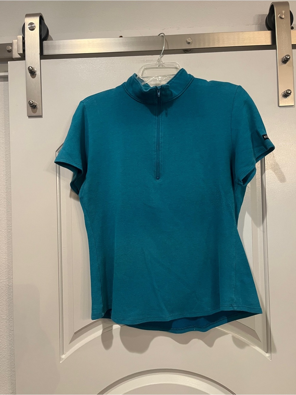 Kerrits Teal pique style Short-Sleeve 1/4 Zip-Neck riding Top. GUC!